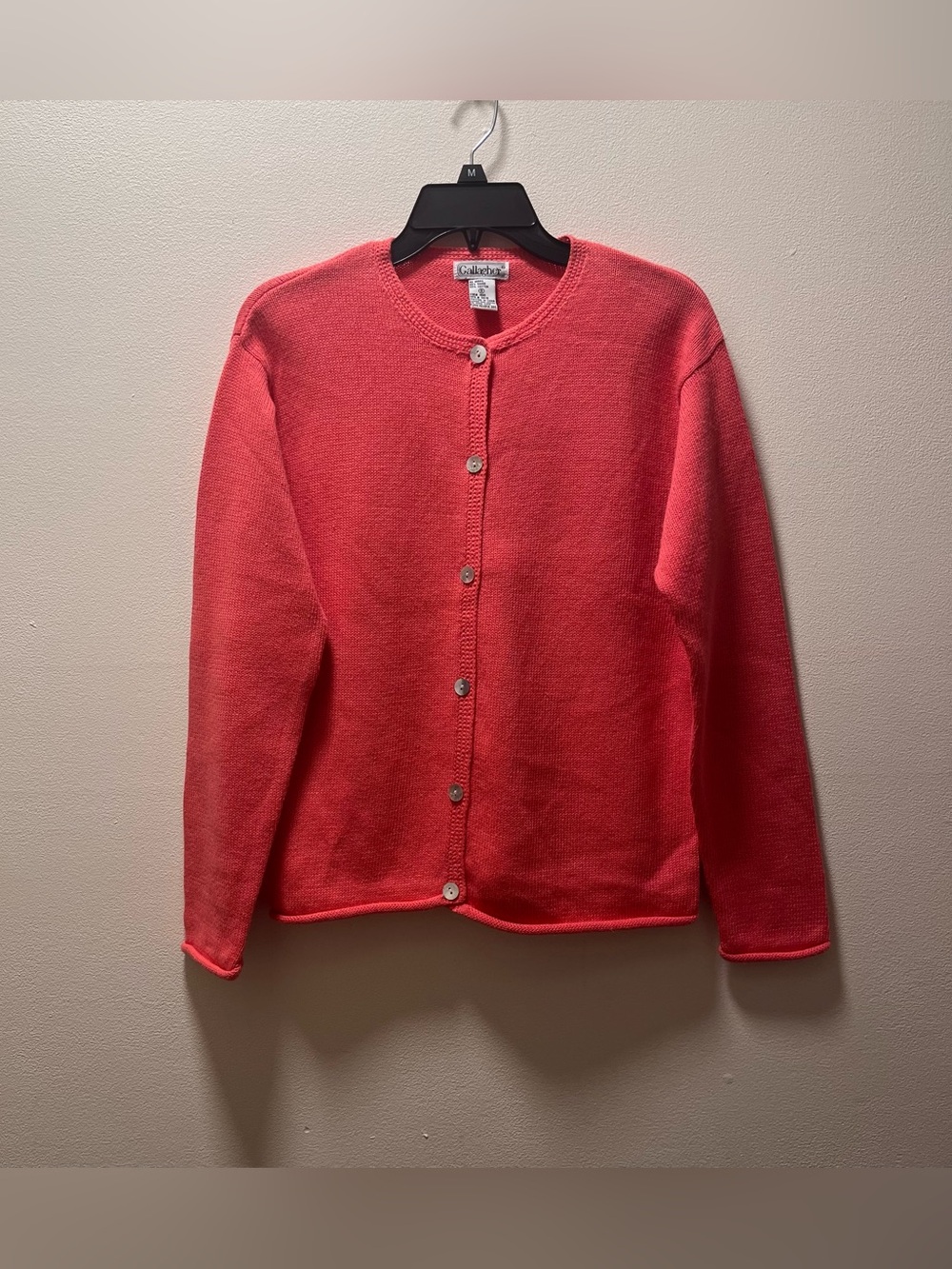 Gallagher Vintage Button-Front Versatile Classic Crewneck Cardigan, Sz S, Coral